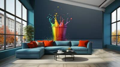   A vividly colored liquid pouring into a glass of water set on a black water backdrop Wall mural