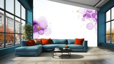  A white background with numerous purple and gold bubble formations in the center Wall mural