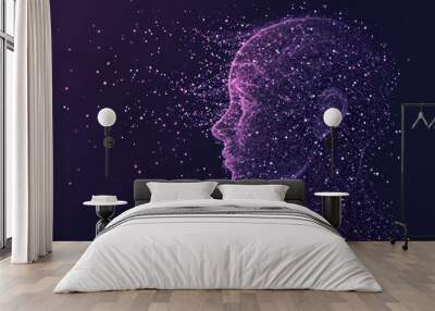  a woman's head with a purple background and stars in the shape of a woman's head with a purple background and stars in the shape of the shape of a woman's head. Wall mural