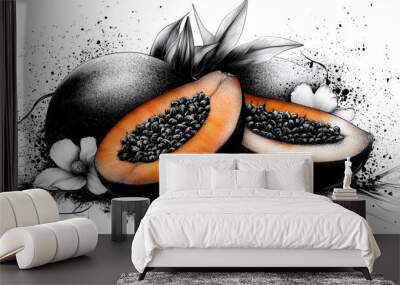  Black & White, Background with Flowers Wall mural