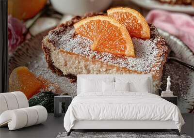  Cake with powdered sugar & orange slices Wall mural