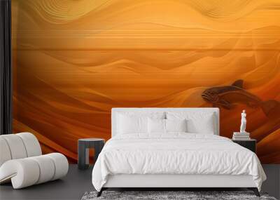   Desert landscape painting with orange waves and yellow sky featuring two lizards Wall mural