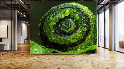   Green plant with drops of water on top and spiral design on exterior Wall mural