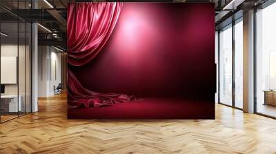   Red curtain illuminated from two sides in a dim room Wall mural