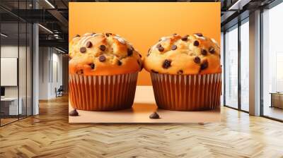  two muffins with chocolate chips on top of them.  generative ai Wall mural