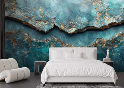 blue and gold painting with golden foil accents Wall mural