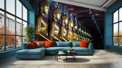 Golden buddhas in Bangkok Wall mural