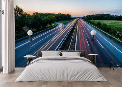 Sunset long-exposure over a german highway Wall mural