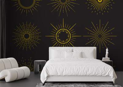 9 Art deco vintage sunbursts collection with geometric shape Wall mural