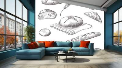 Collection of hand drawn icons of bareky products isolated illustration Wall mural