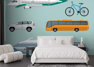 Fast transportation means set of modern transport items. Wall mural