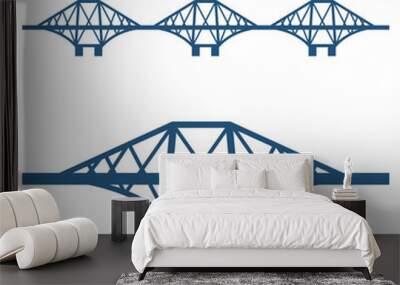 Forth Bridge set of blue silhouette isolated on white Wall mural