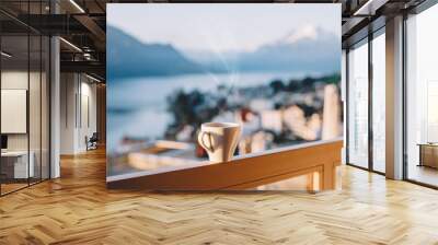 cup of coffee on terrace table Wall mural