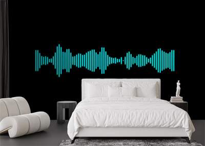 Blue line audio wave visualization voice record, sound wave on black background, line digital minimalist voice, and soundtrack. Wall mural