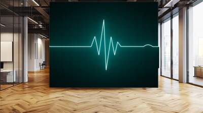 Blue neon Heart pulse monitor with signal. Heartbeat line. Flat line EKG, Pulse trace. EKG and Cardio symbol. Healthy and Medical concept Wall mural