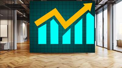 Business graph with upward blue bars and yellow arrow going up Wall mural