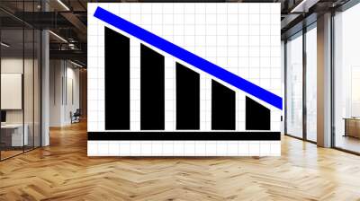 Falling trend chart. Abstract decreasing business graph black bars with blue arrow background Wall mural