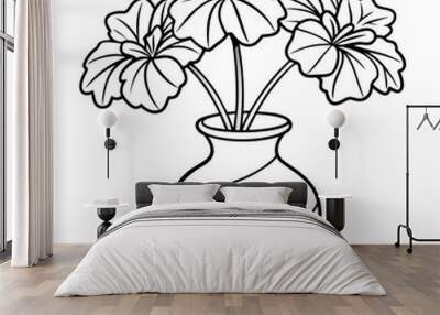 Geranium flower on the vase outline illustration coloring book page design, Geranium flower on the vase black and white line art drawing coloring book pages for children and adults Wall mural