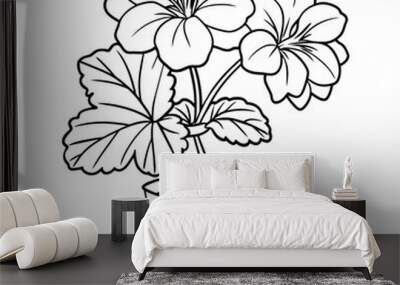 Geranium flower plant outline illustration coloring book page design, Geranium flower plant black and white line art drawing coloring book pages for children and adults Wall mural