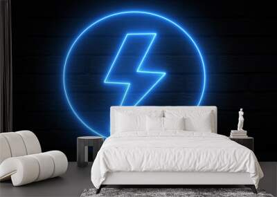 Glowing loocrative neon blue charging icon with blue neon circle isolated on black background Wall mural