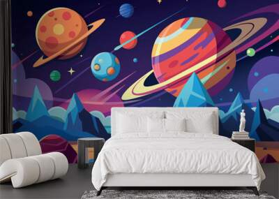 Space Landscape cartoon vector Illustration flat style artwork concept Wall mural