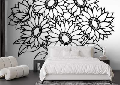 Sunflower flower outline illustration coloring book page design, 
Sunflower flower black and white line art drawing coloring book pages for children and adults Wall mural