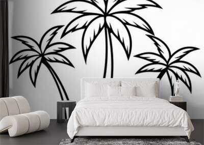 three palm trees outline coloring book page line art drawing Wall mural