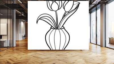 Tulip Flower outline illustration coloring book page design, Tulip Flower black and white line art drawing coloring book pages for children and adults
 Wall mural