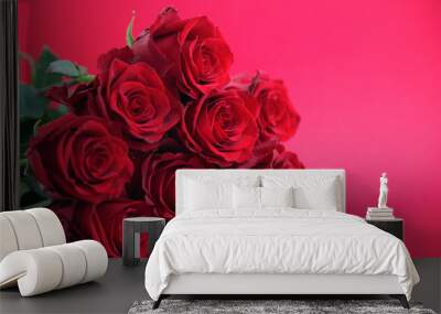 Valentine's background, bouquet of red roses, Viva Magenta cplour of the year 2023 Wall mural