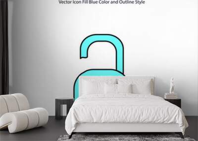 Unlock Vector Icon Fill Blue Color and Outline Style Wall mural