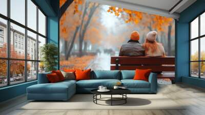 Autumn Park Couple Wall mural