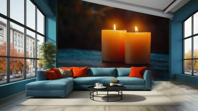 Candles On Black Background Wall mural