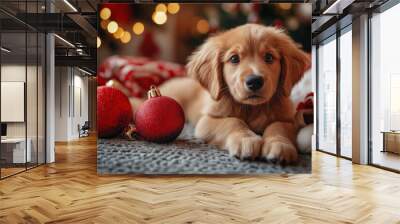 Christmas decorated puppy Wall mural