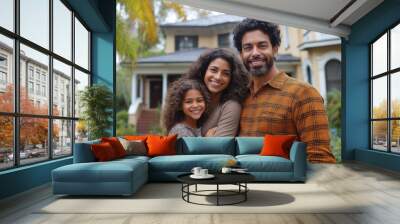 Happy Hispanic Family In Front Of House Wall mural