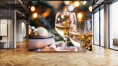 Happy New Year Background with Wine Glasses - Celebration Photo Wall mural