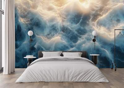 Abstract 3D Background with White and Blue Foam, Glowing, and Dynamic Water Flow Wall mural