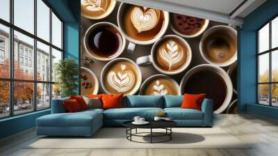 so many cups of coffees with dark background Wall mural