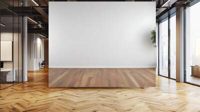 Empty room with white wall and wooden floor Wall mural