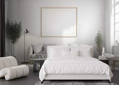 Frame Mockup ISO A paper size frame with a living room wall poster in a modern, white-walled interior design. Photorealistic 3D rendering Wall mural