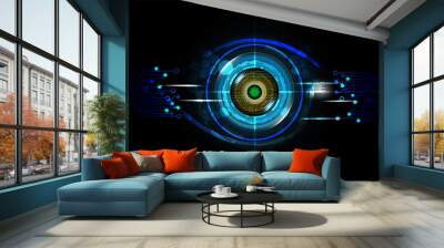 Futuristic eye detection technology concept with binary code vector illustration Wall mural