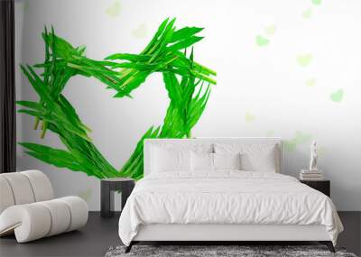 Green grass in heart shaped with soft heart bokeh on white backg Wall mural