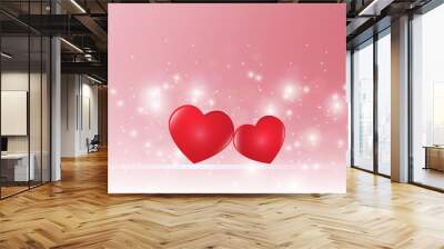 Two red hearts on blurred sweet pink bokeh background vector illustration Wall mural