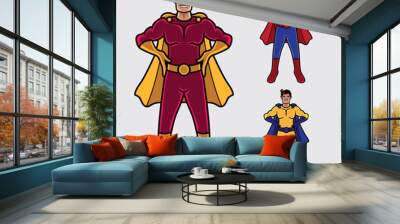 Superhero in Action with hand on hip for your mascot company. With different cape color Wall mural