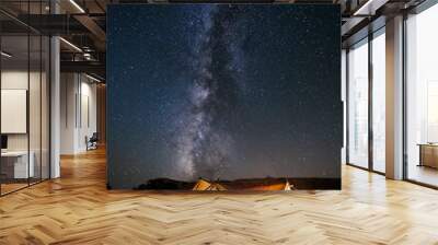 Vertical of a camping under a beautiful starry sky. Wall mural