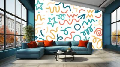 Abstract background pattern. Vector seamless repeat of doodle squiggles and dots. Design element. Colorful line doodle seamless pattern Wall mural