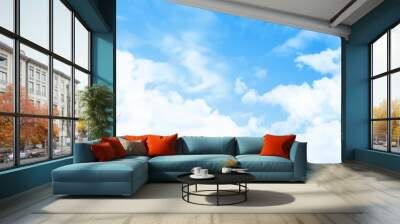 Bright blue sky and sun flare in spring sky with clouds vapor Wall mural