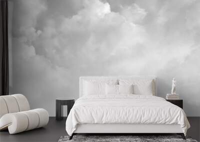 Cloudy sky, white clouds, black background pattern. Gray sky, rain. Thunderclouds over horizon, dark, gray. Wall mural