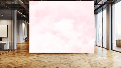 Pink sky and white cloud detail in background with copy space. Sugar cotton pink clouds background. Sky Nature Landscape Background. Watercolor painted background. Abstract Illustration wallpaper.  Wall mural