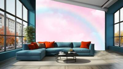 Pink sky clouds with rainbow effect. Vector pink sky image Wall mural