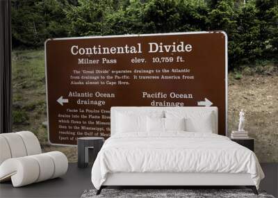 The Continental Divide sign in the Rocky Mountains of Colorado Wall mural